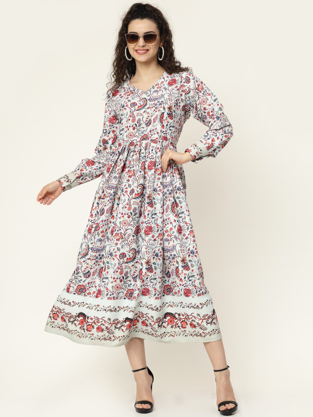 

MISS AYSE White & Red Floral Midi Dress