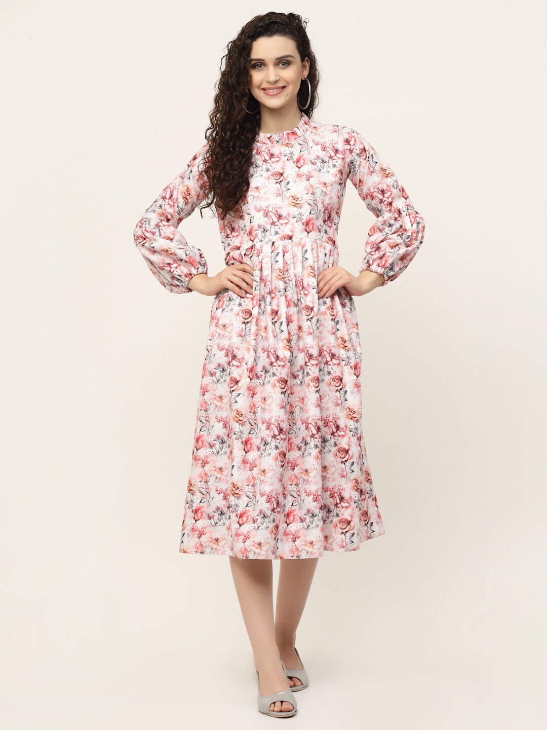 

MISS AYSE Pink & Cream-Coloured Floral Cotton Midi Dress