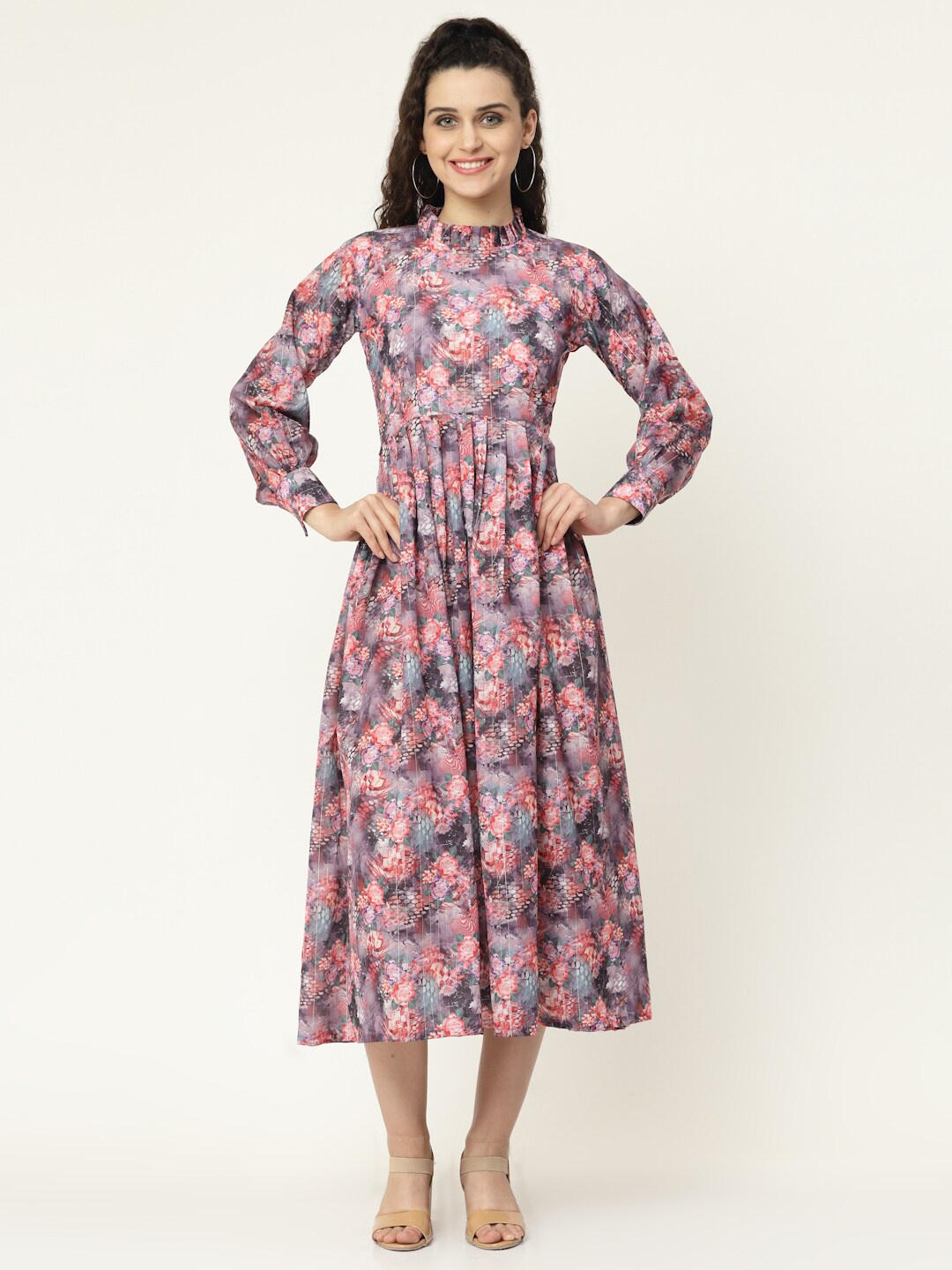 

MISS AYSE Purple & Pink Floral Midi Dress