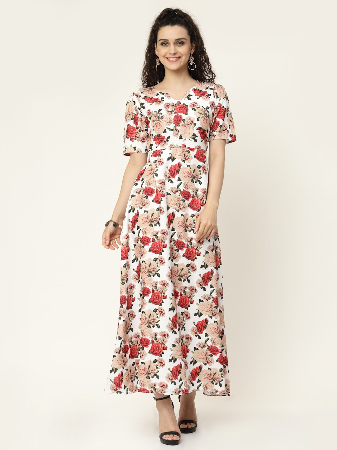 

MISS AYSE Red & White Floral Crepe Maxi Dress