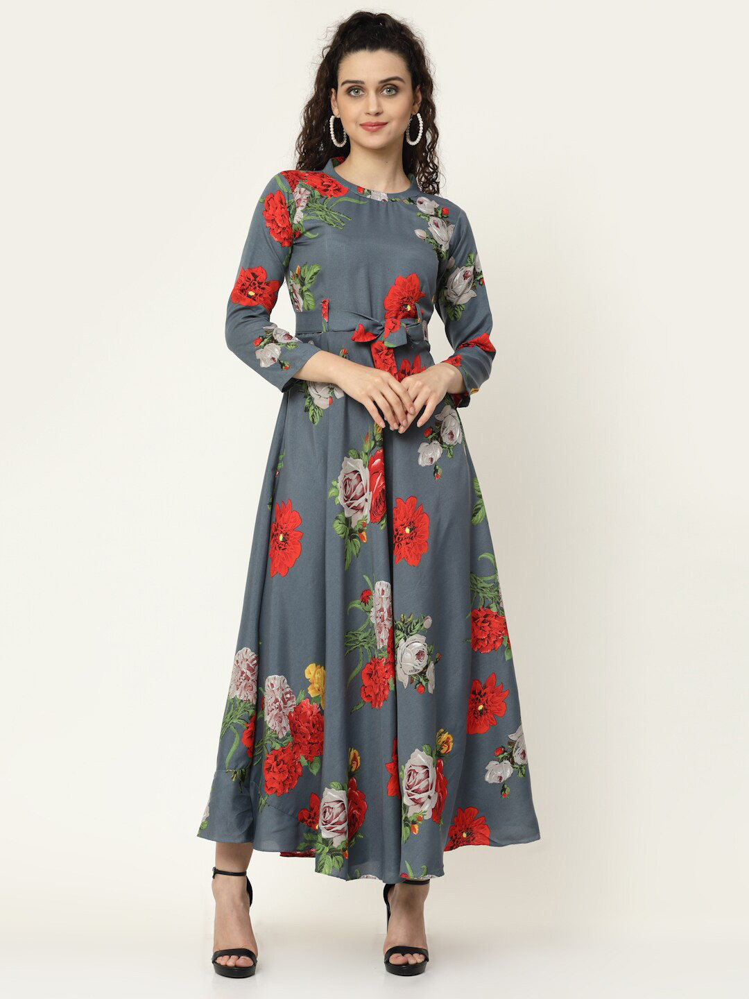 

MISS AYSE Grey Floral Cotton Maxi Dress