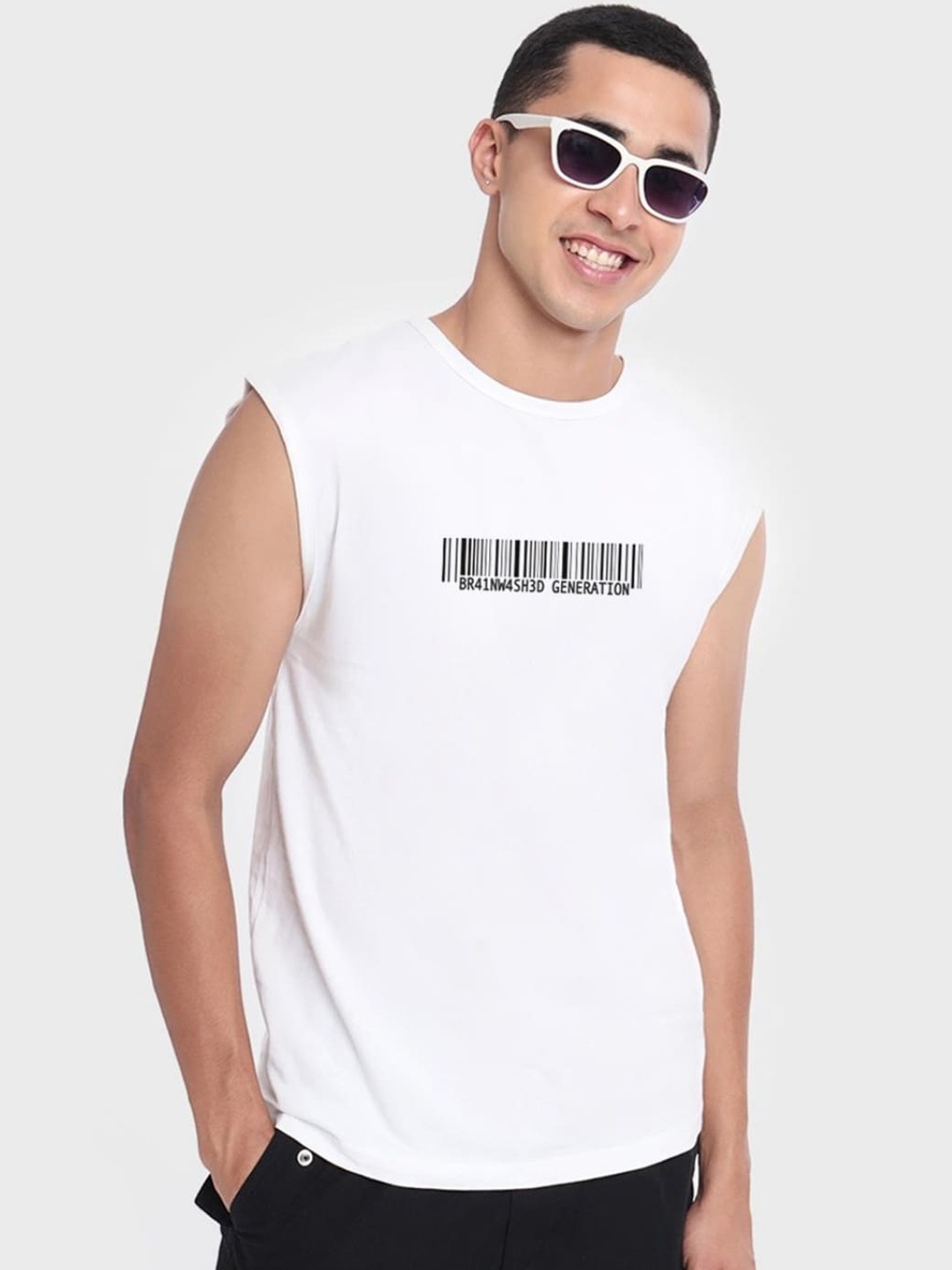 

Bewakoof X Streetwear Typography Printed Cotton Oversized Vest, White