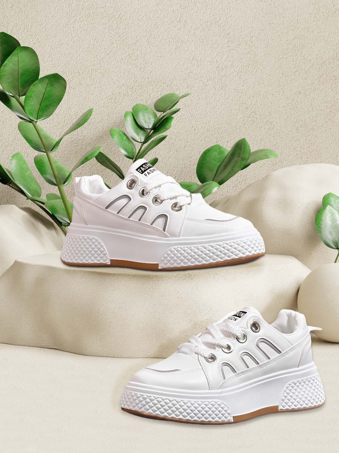 

Jove Women White PU Casual Sneakers