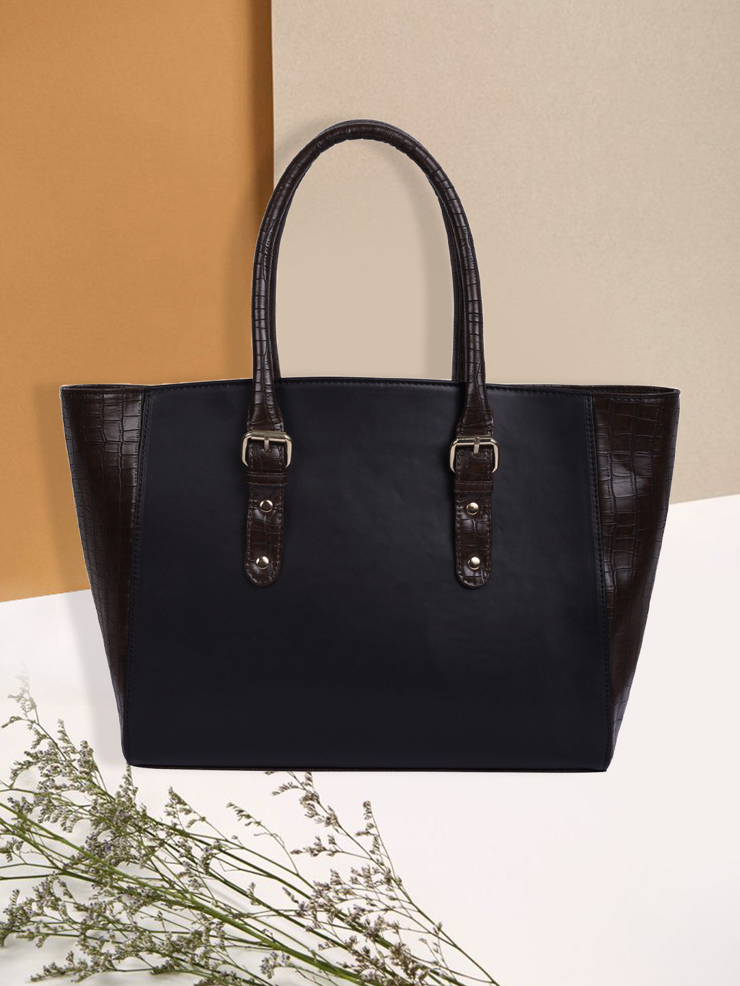 

FERROCCIO Women Black Textured Oversized Structured Tote Bag
