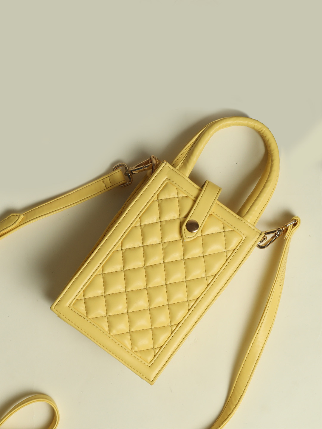 

FERROCCIO Women Yellow Structured Sling Bag with Quilted