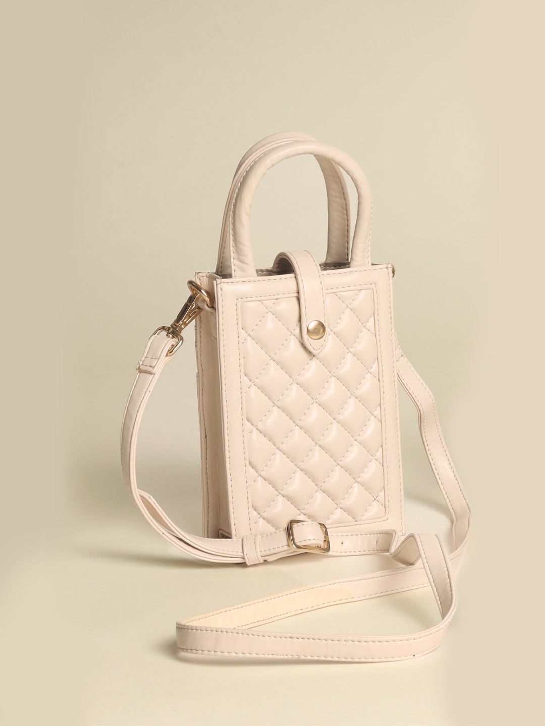 

FERROCCIO Women Cream-Coloured Structured Handheld Bag with Quilted