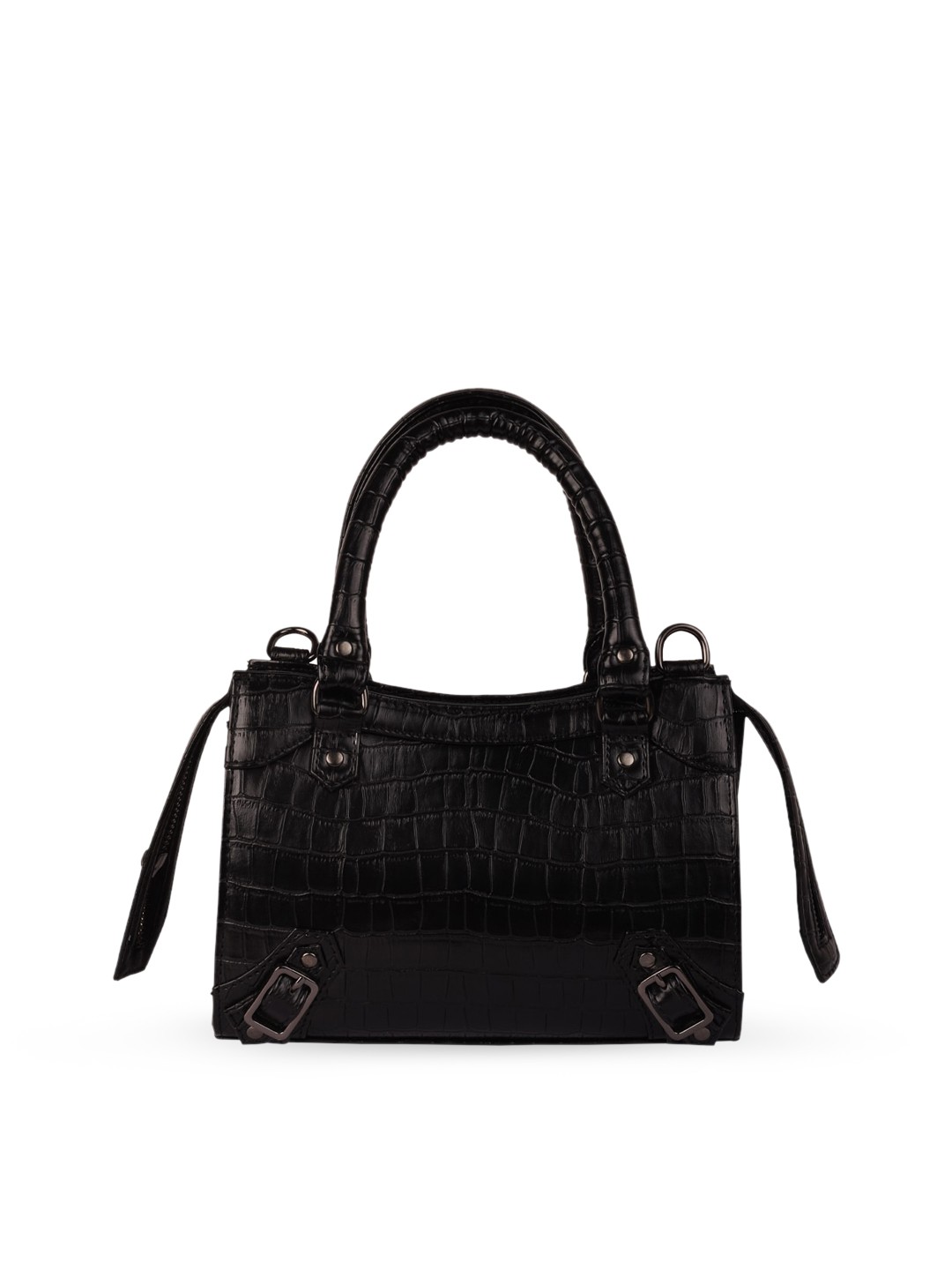 

FERROCCIO Black Textured Structured Handheld Bag with Quilted