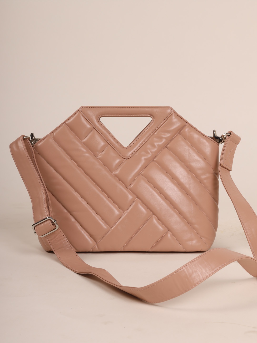 

FERROCCIO Beige Structured Handheld Bag with Quilted