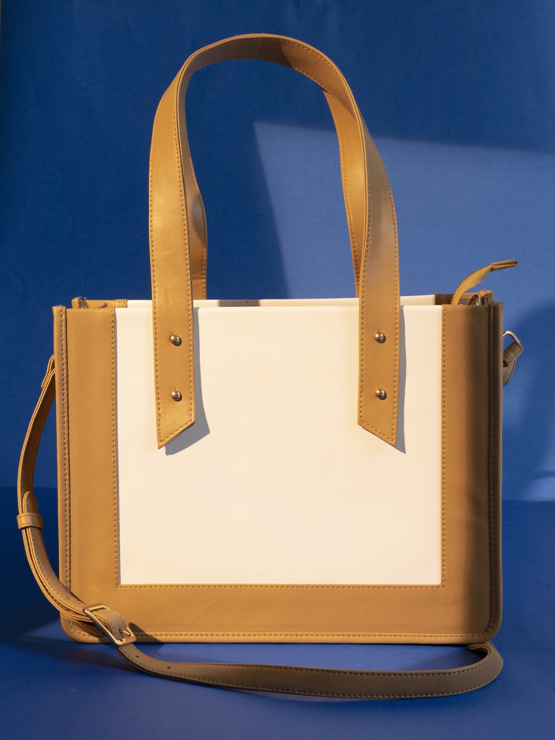 

FERROCCIO Camel Brown Colourblocked Structured Shoulder Bag