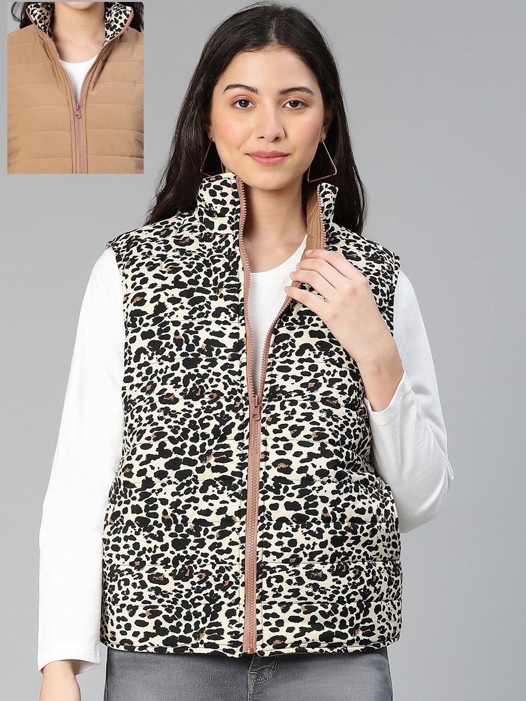 

Oxolloxo Women Black Floral Reversible Padded Jacket
