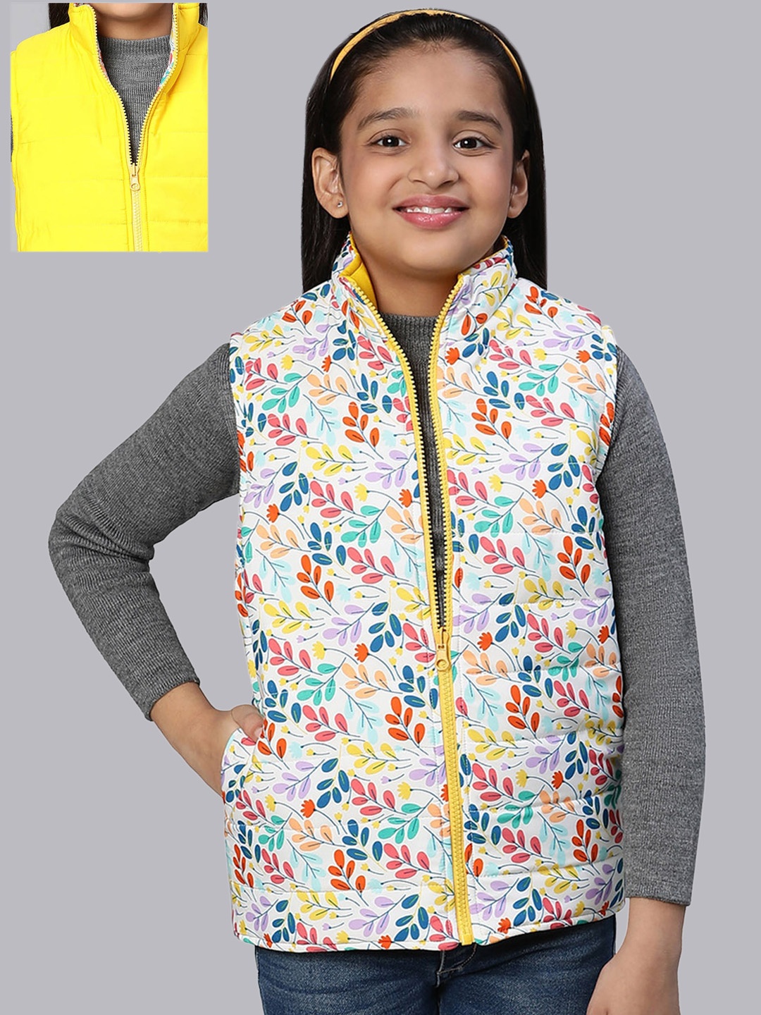 

Oxolloxo Girls White Blue Floral Reversible Padded Jacket