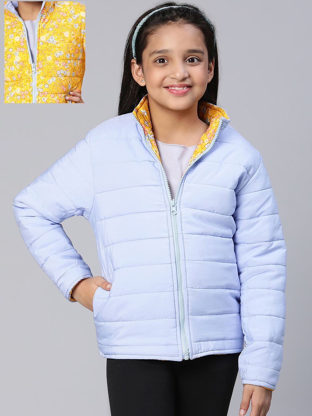 

Oxolloxo Girls Yellow Blue Floral Reversible Padded Jacket