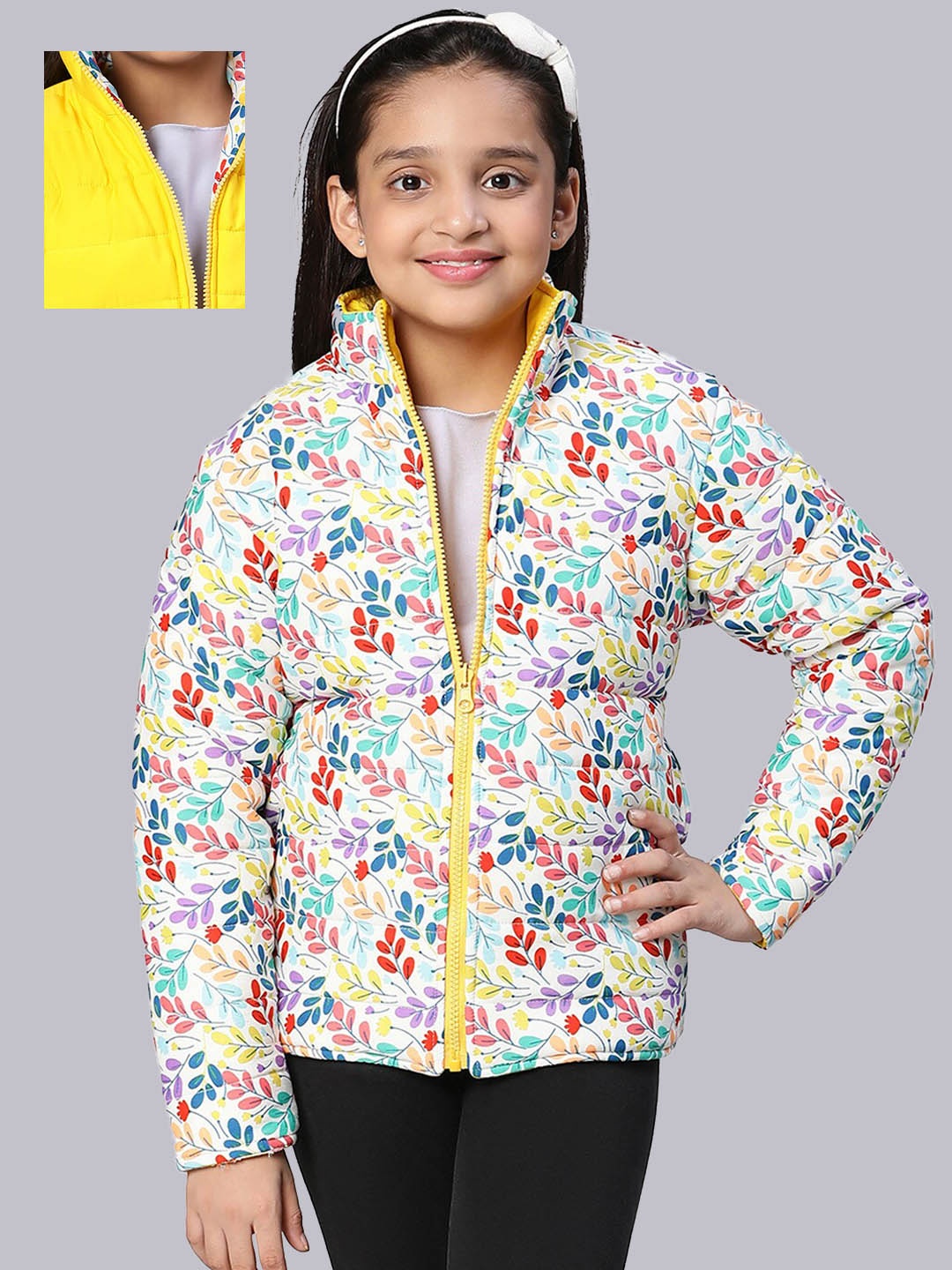

Oxolloxo Girls White Blue Floral Reversible Padded Jacket