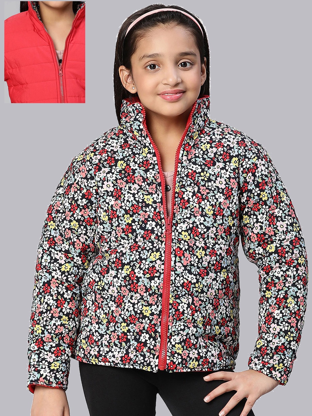 

Oxolloxo Girls Black White Floral Reversible Padded Jacket