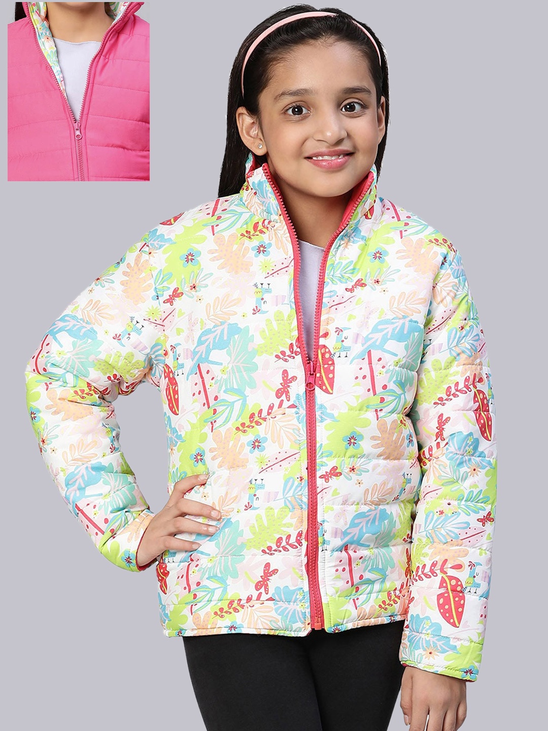 

Oxolloxo Girls White Blue Floral Reversible Padded Jacket