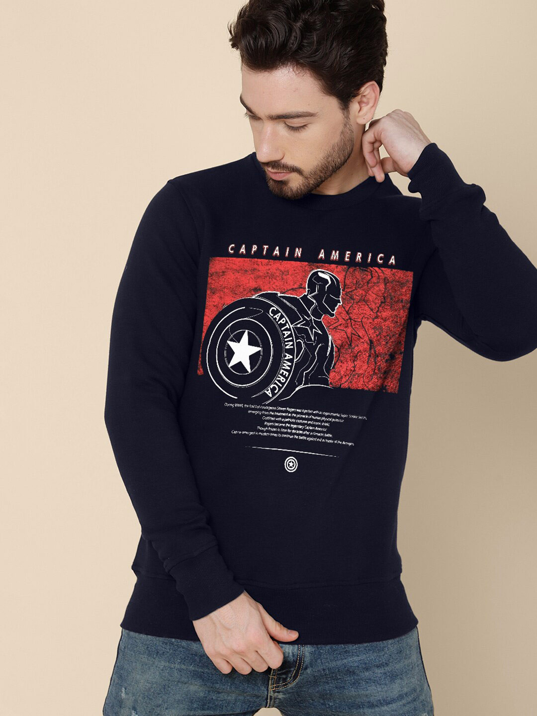 

Free Authority Men Navy Blue Captain America Printed Sweatshirt