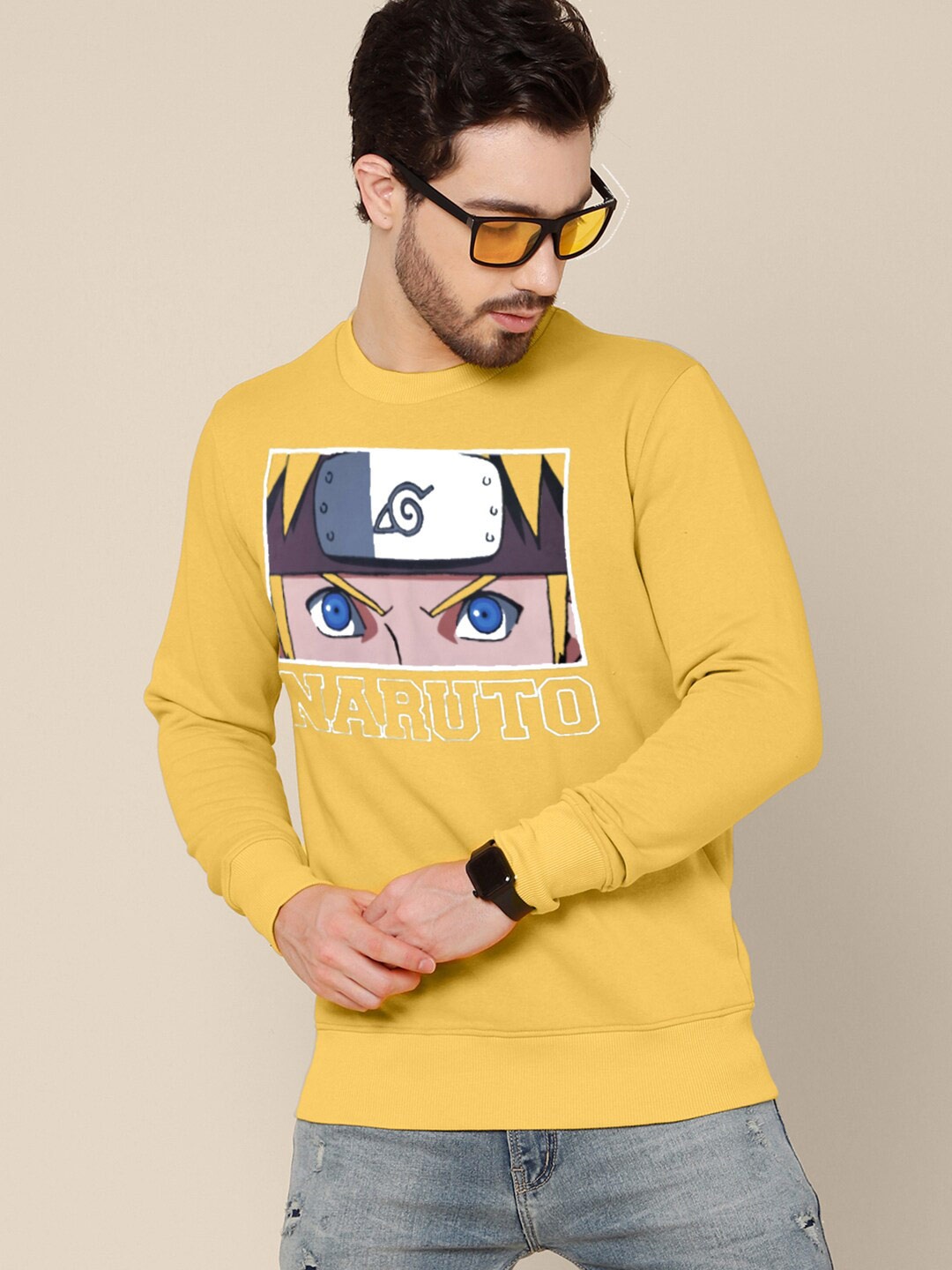 

Free Authority Men Yellow Cotton Naruto Printed Sweatshirt