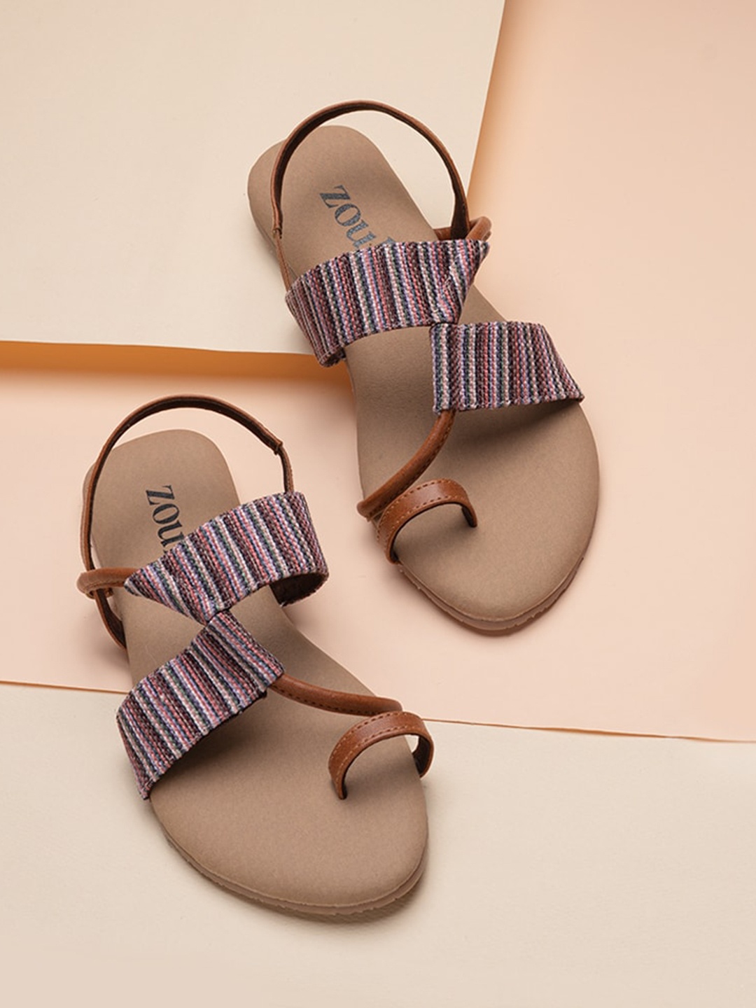 

ZOUK Women Brown Striped One Toe Flats