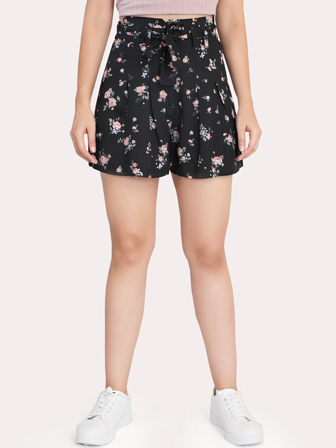 

VASTRADO Women Black Floral Printed Mini Skorts