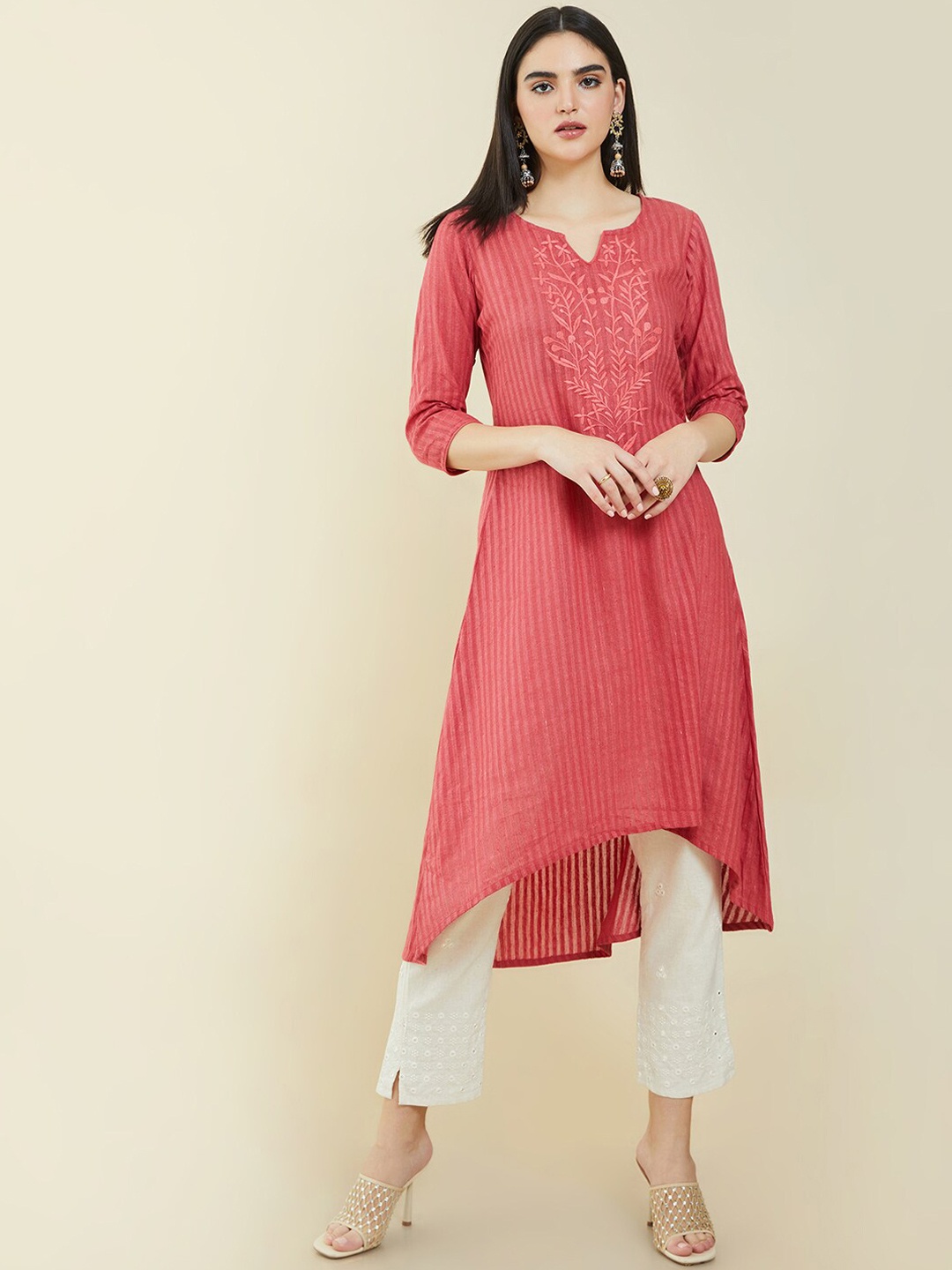 

Soch Women Red Thread Work Cotton Kurta
