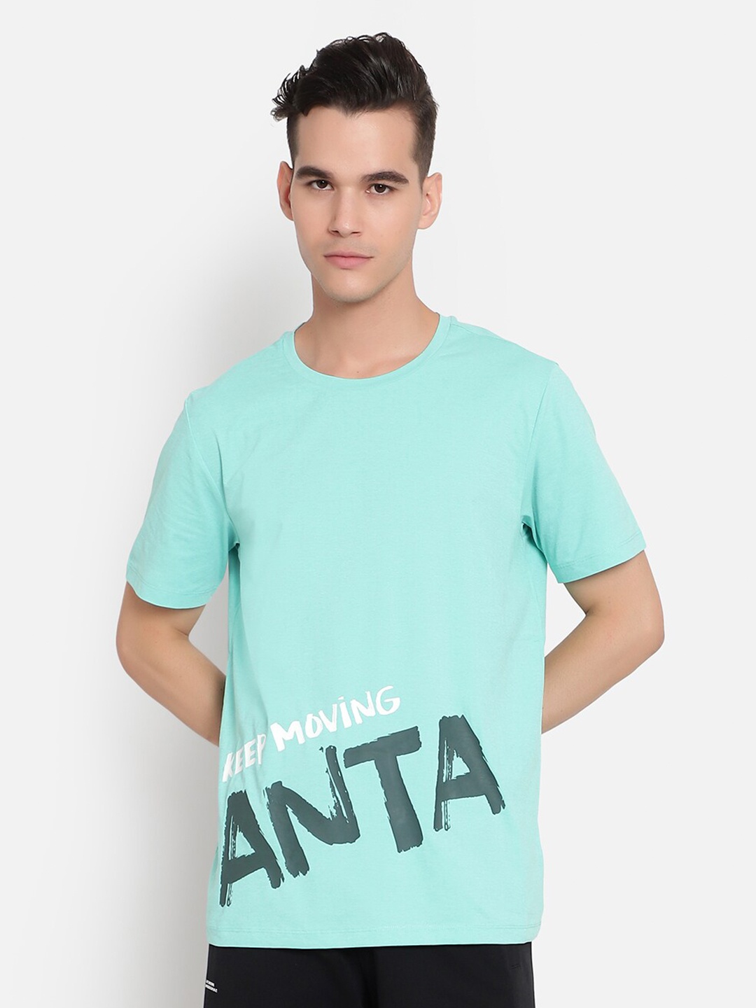 

Anta Men Green Typography Printed T-shirt
