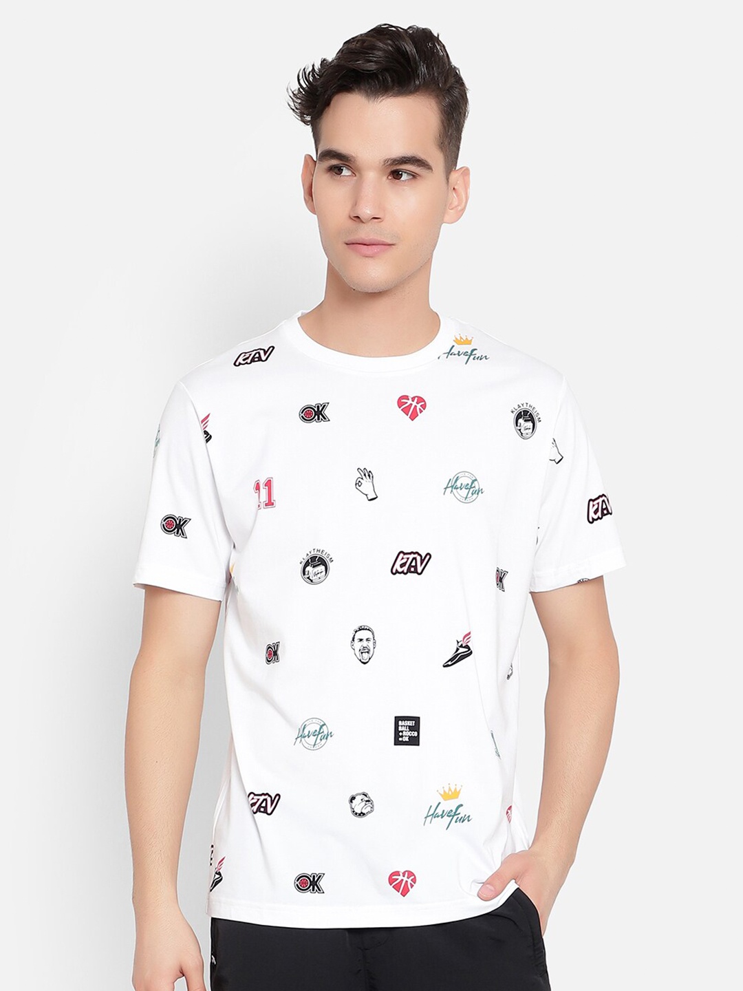 

Anta Men White Printed Cotton T-shirt