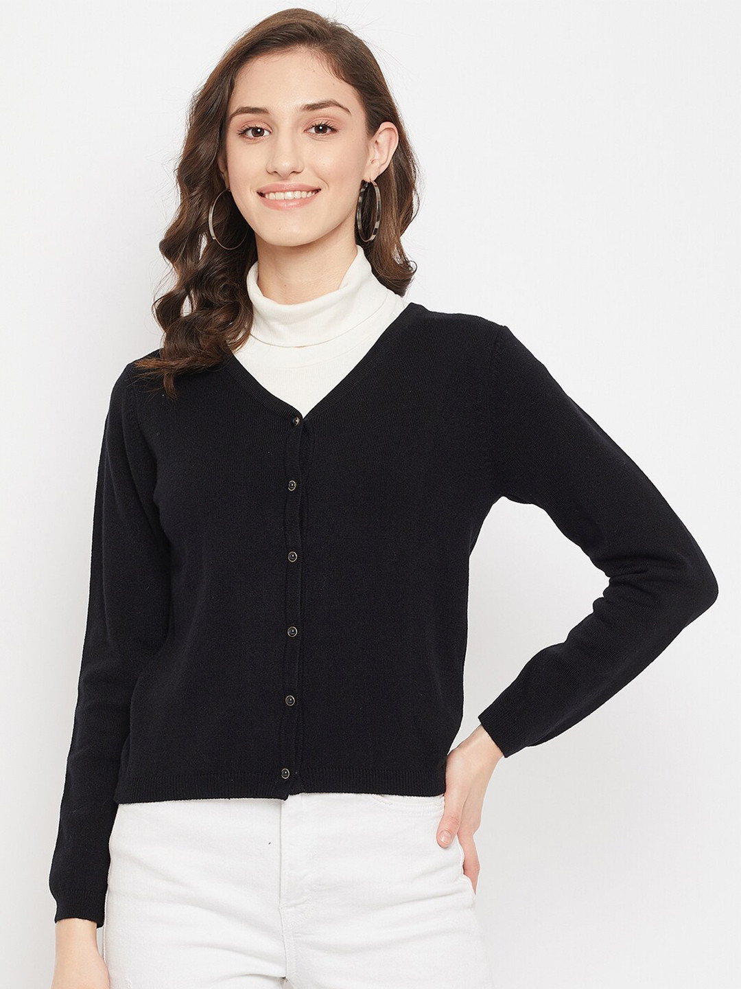 

Madame Women Black Cardigan with Fuzzy Detail