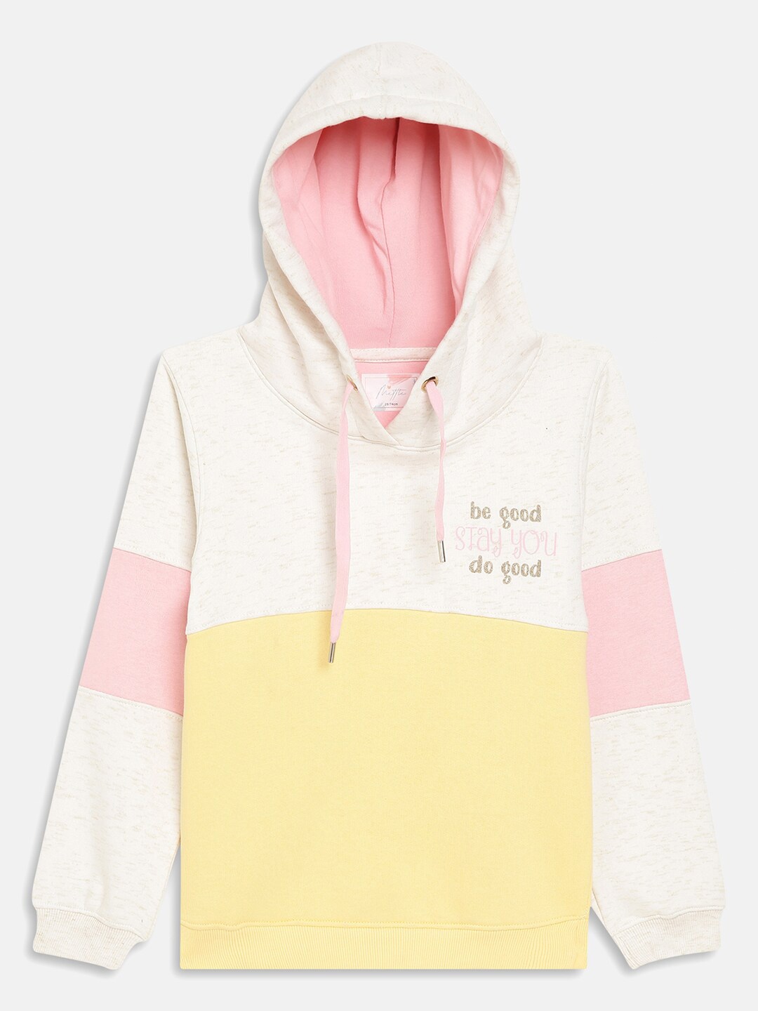 

METTLE Girls Yellow Colourblocked Hooded Sweatshirt