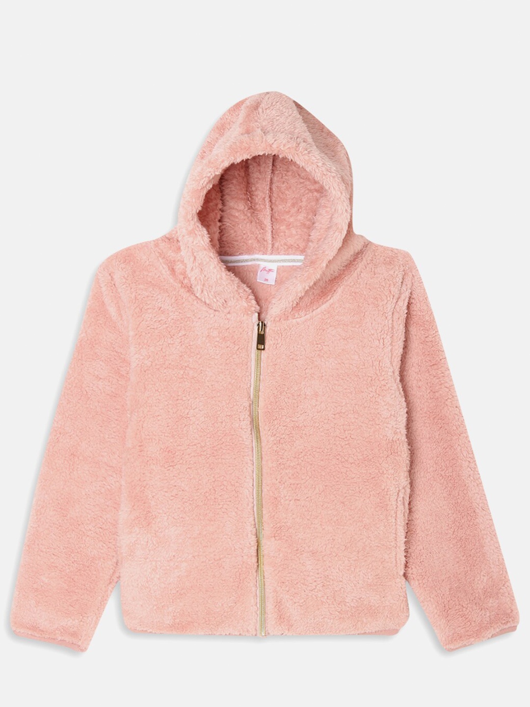 

METTLE Girls Pink Solid Wool Hooded Front Open Sweater