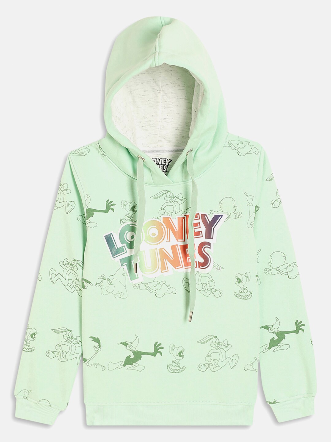 

METTLE Girls Green Printed Hooded Fleece Sweatshirt