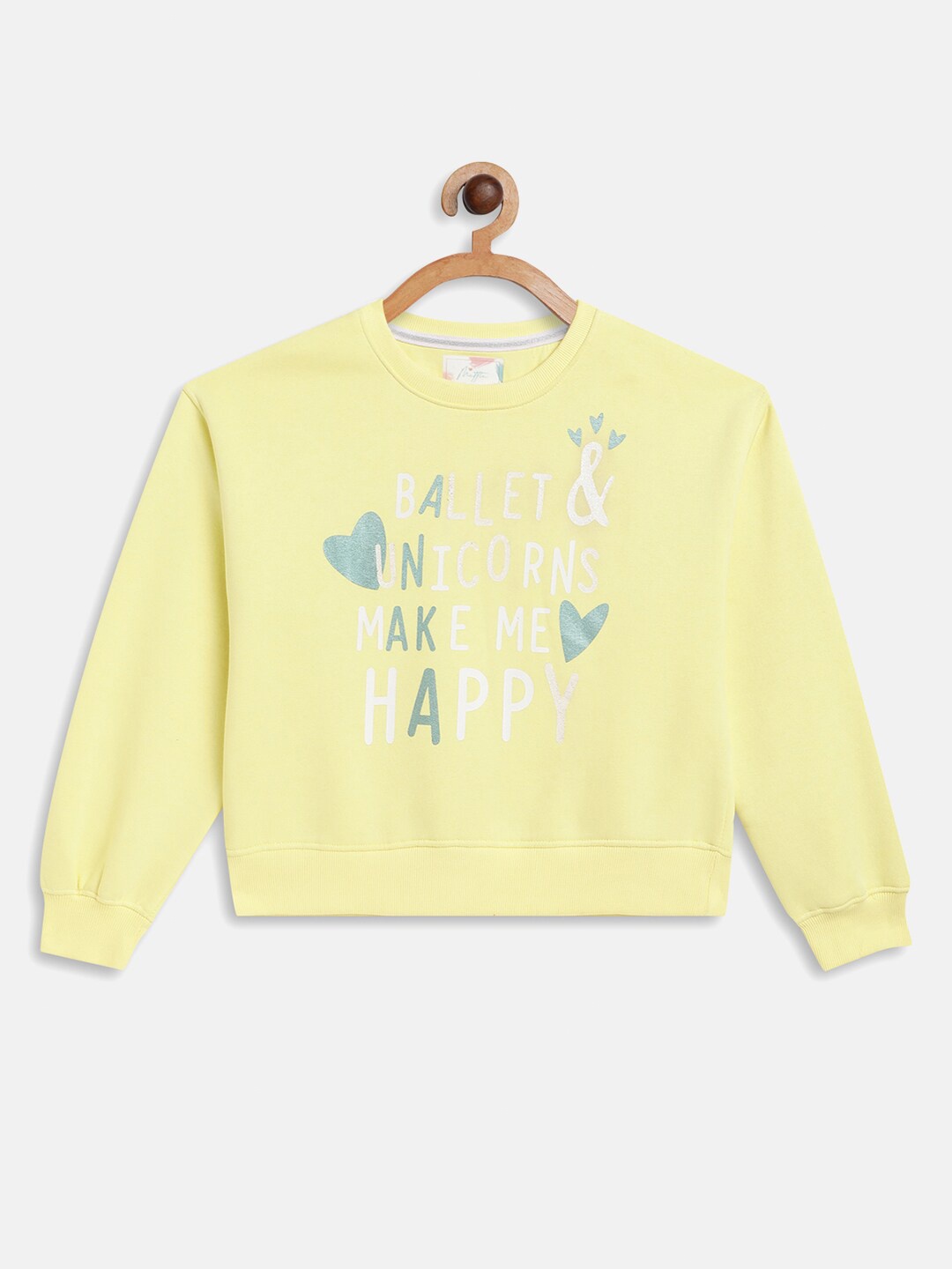 

METTLE Girls Yellow Printed Fleece Sweatshirt