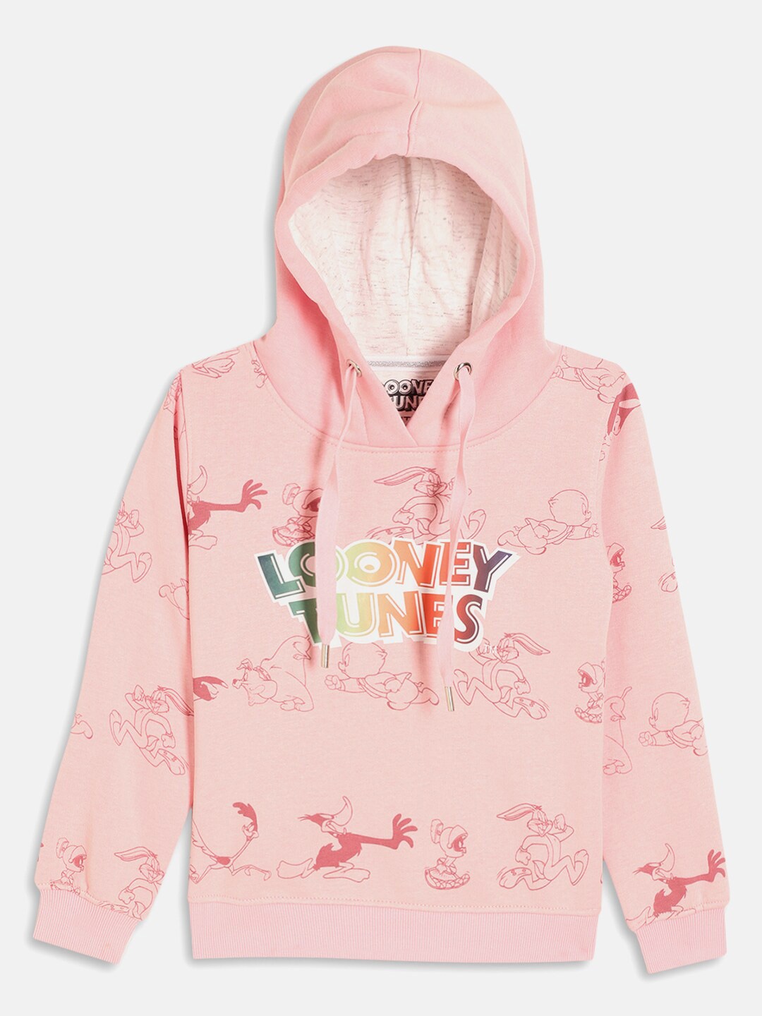 

METTLE Girls Pink Printed Hooded Fleece Sweatshirt
