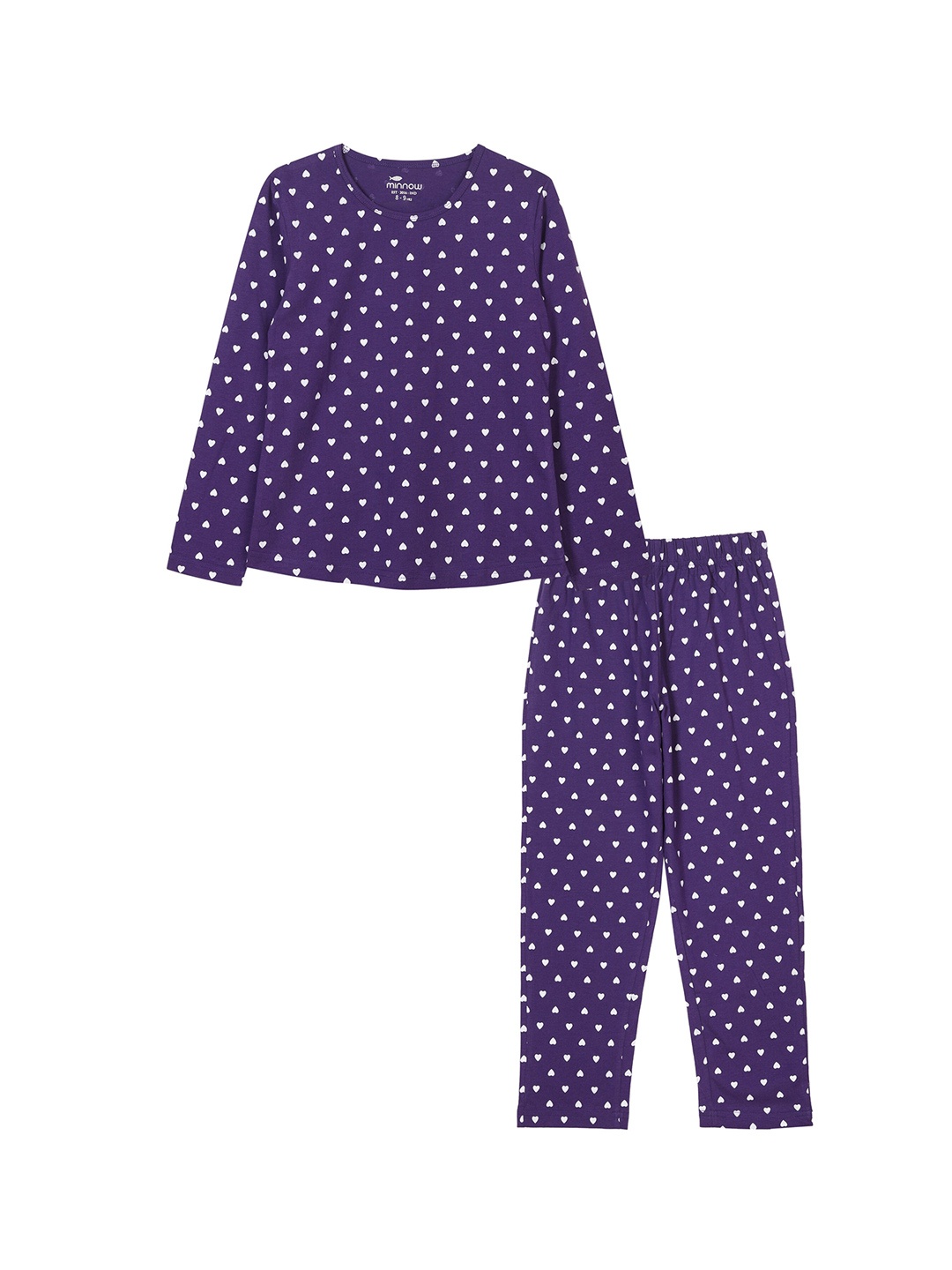 

minnow Girls Violet & White Printed Pure Cotton Night suit