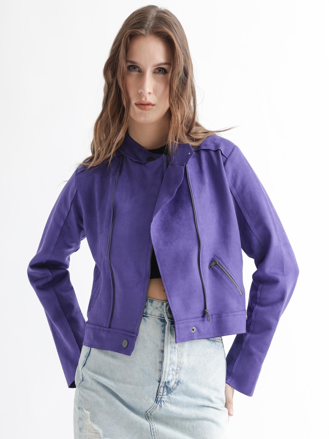 

RAREISM Women Purple Crop Tailored Jacket