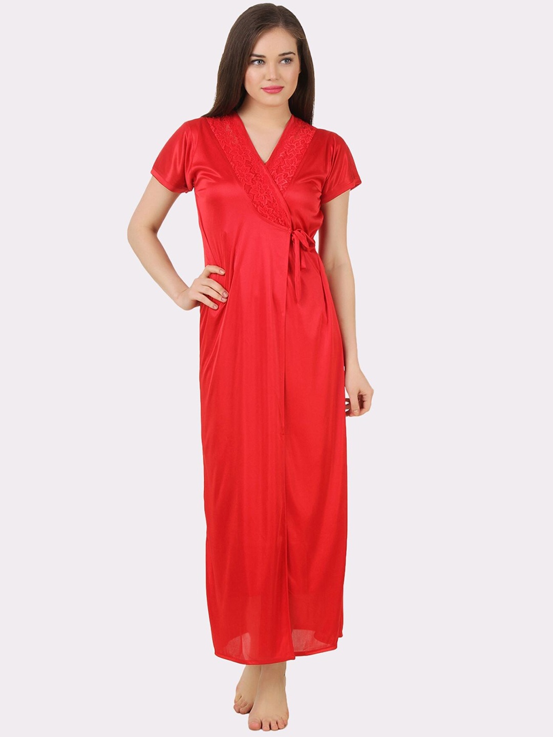 

Fasense Women Red Solid Maxi Robe