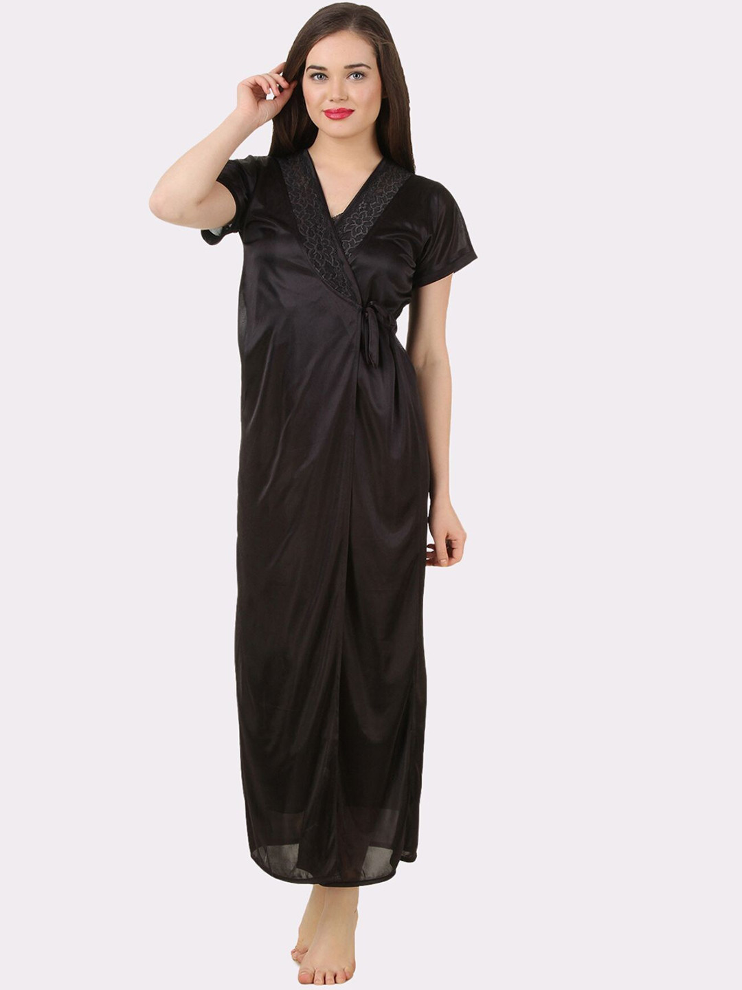 

Fasense Women Black Solid Maxi Robe