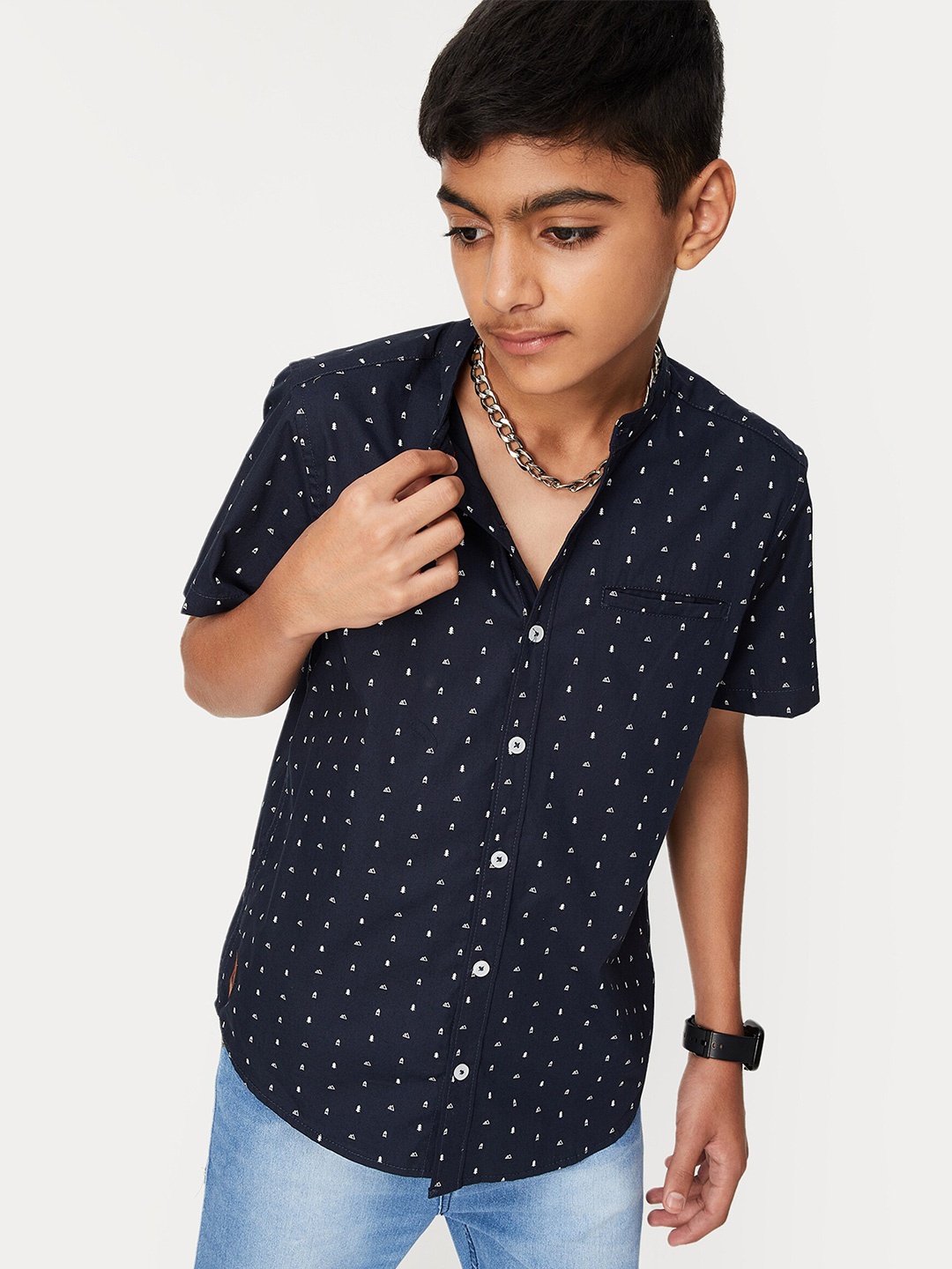 

max Boys Printed Cotton Casual Shirt, Blue