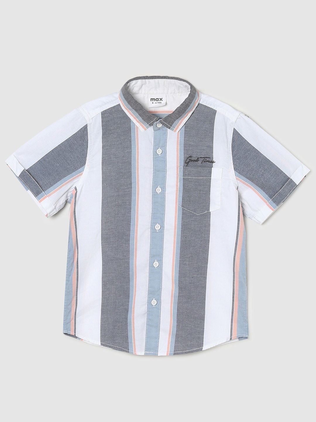 

max Boys White Multi Stripes Striped Cotton Casual Shirt