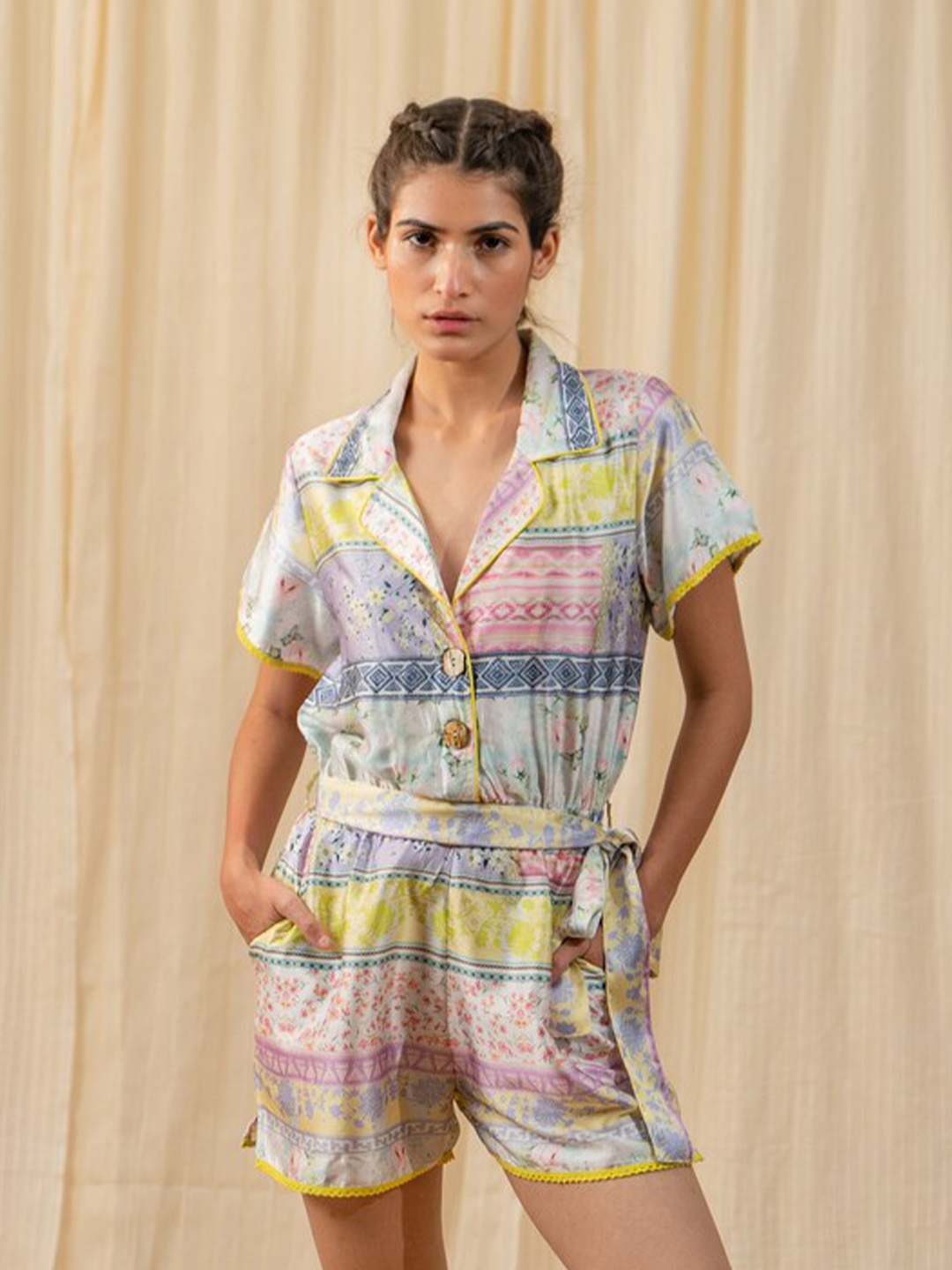 

Label Reyya Women White & Blue Printed Jumpsuit