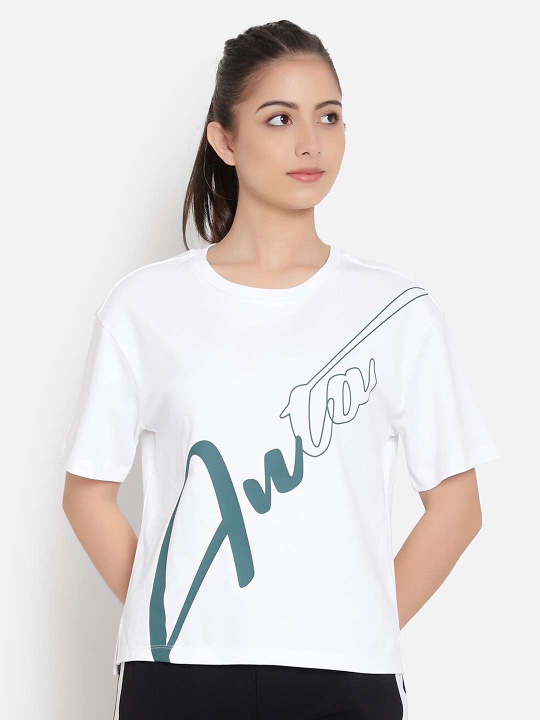 

Anta Women White Typography Printed Cotton T-shirt