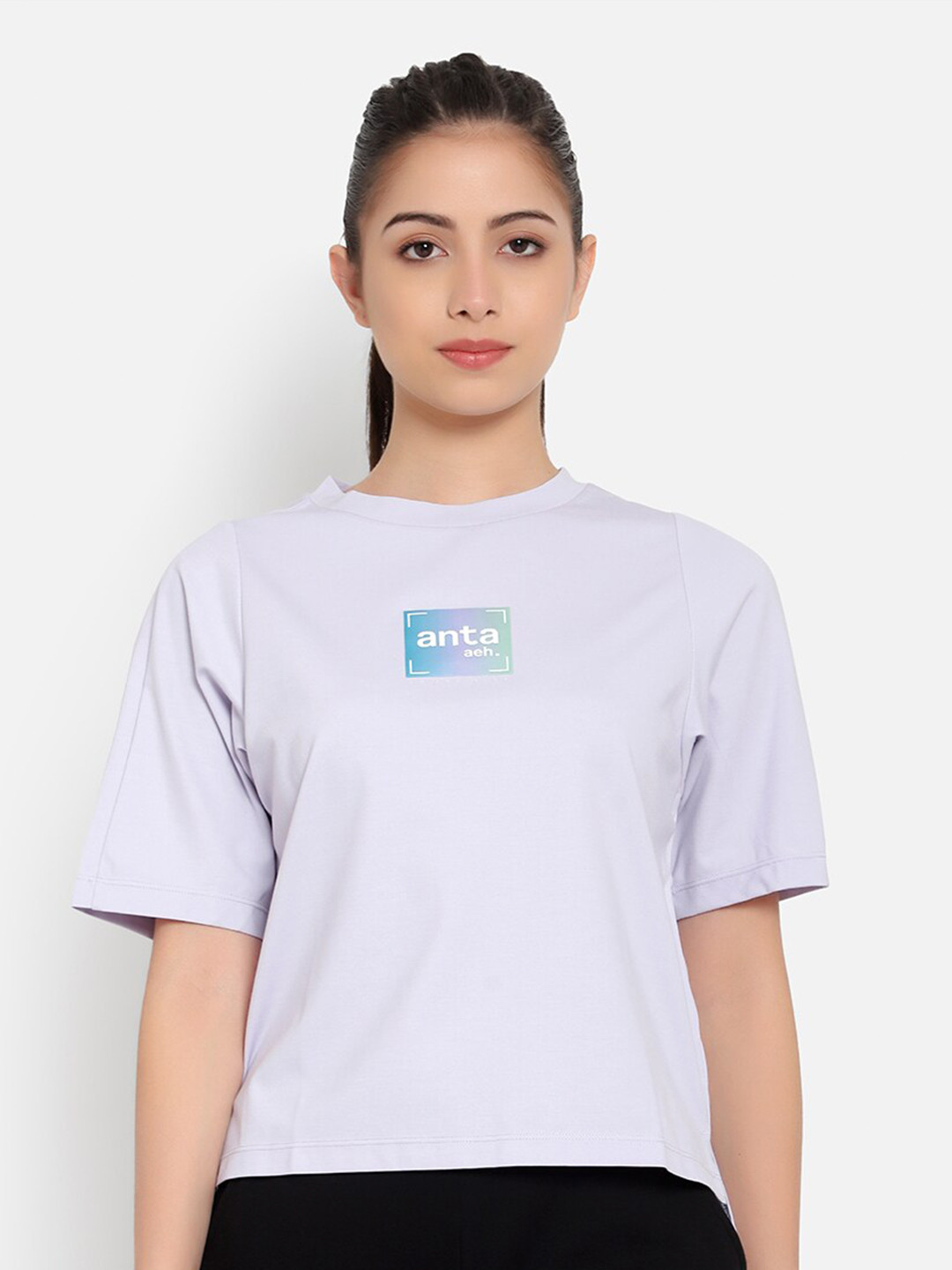 

Anta Women Purple Typography Printed T-shirt
