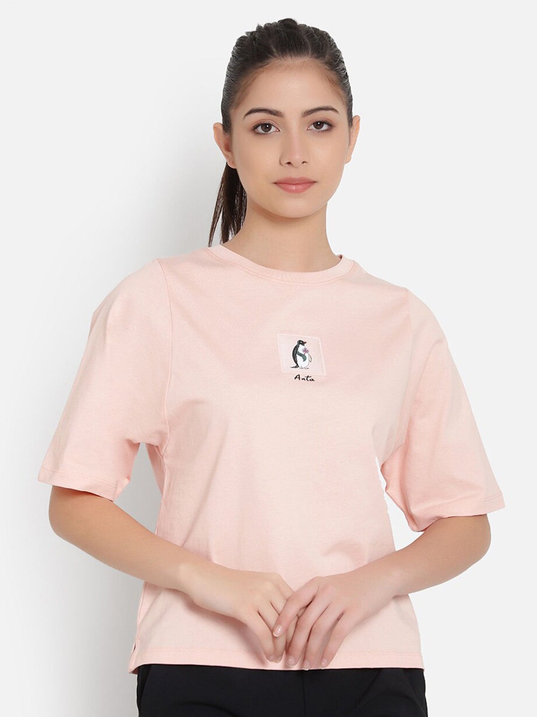 

Anta Women Pink Cotton T-shirt