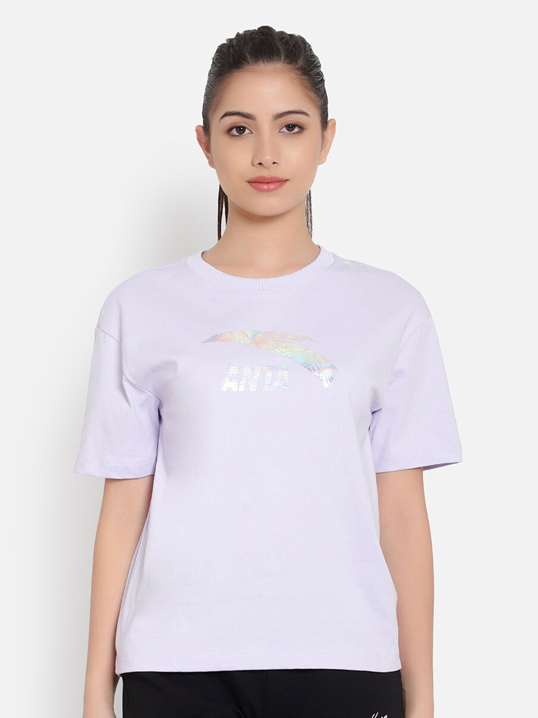 

Anta Women White Typography Printed Cotton T-shirt