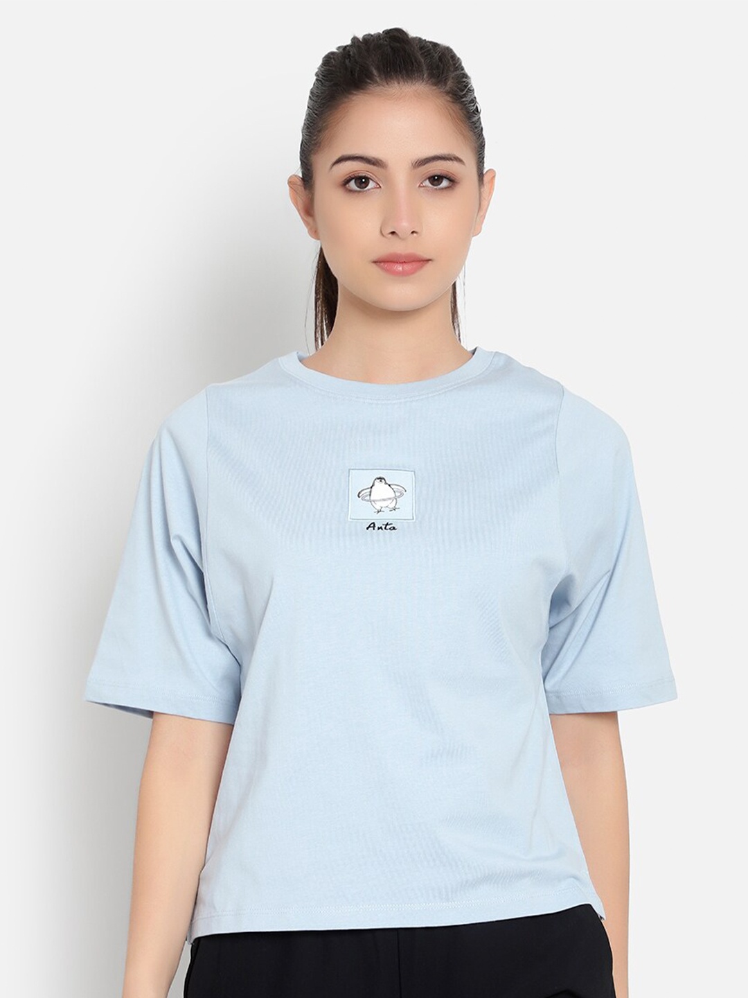 

Anta Women Blue Cotton T-shirt