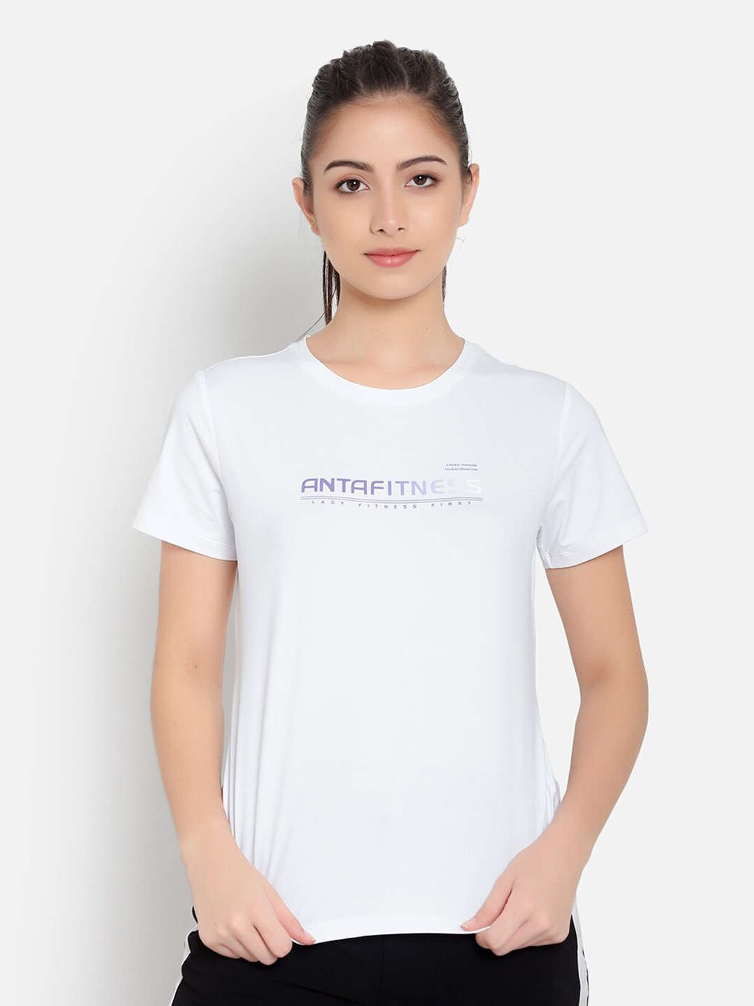 

Anta Women White Typography Printed Cotton T-shirt