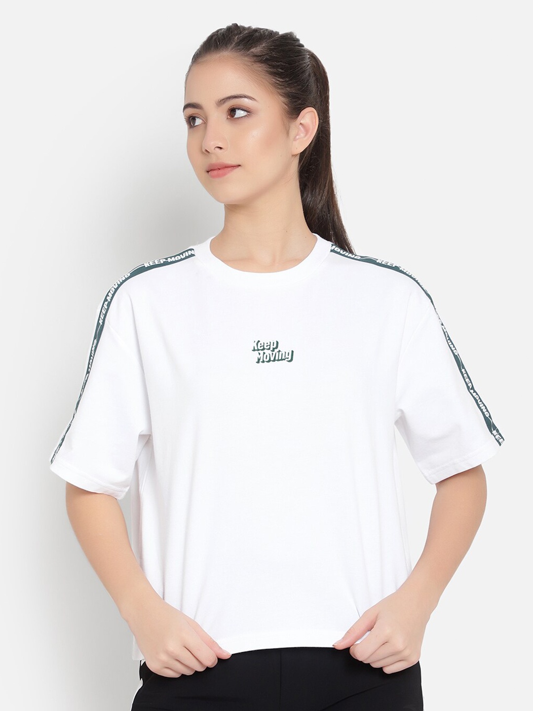 

Anta Women White Typography Printed Cotton T-shirt