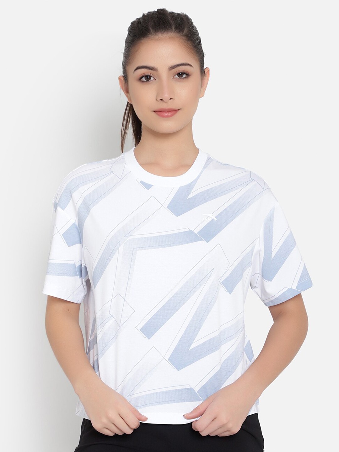 

Anta Women White Typography Printed Cotton T-shirt