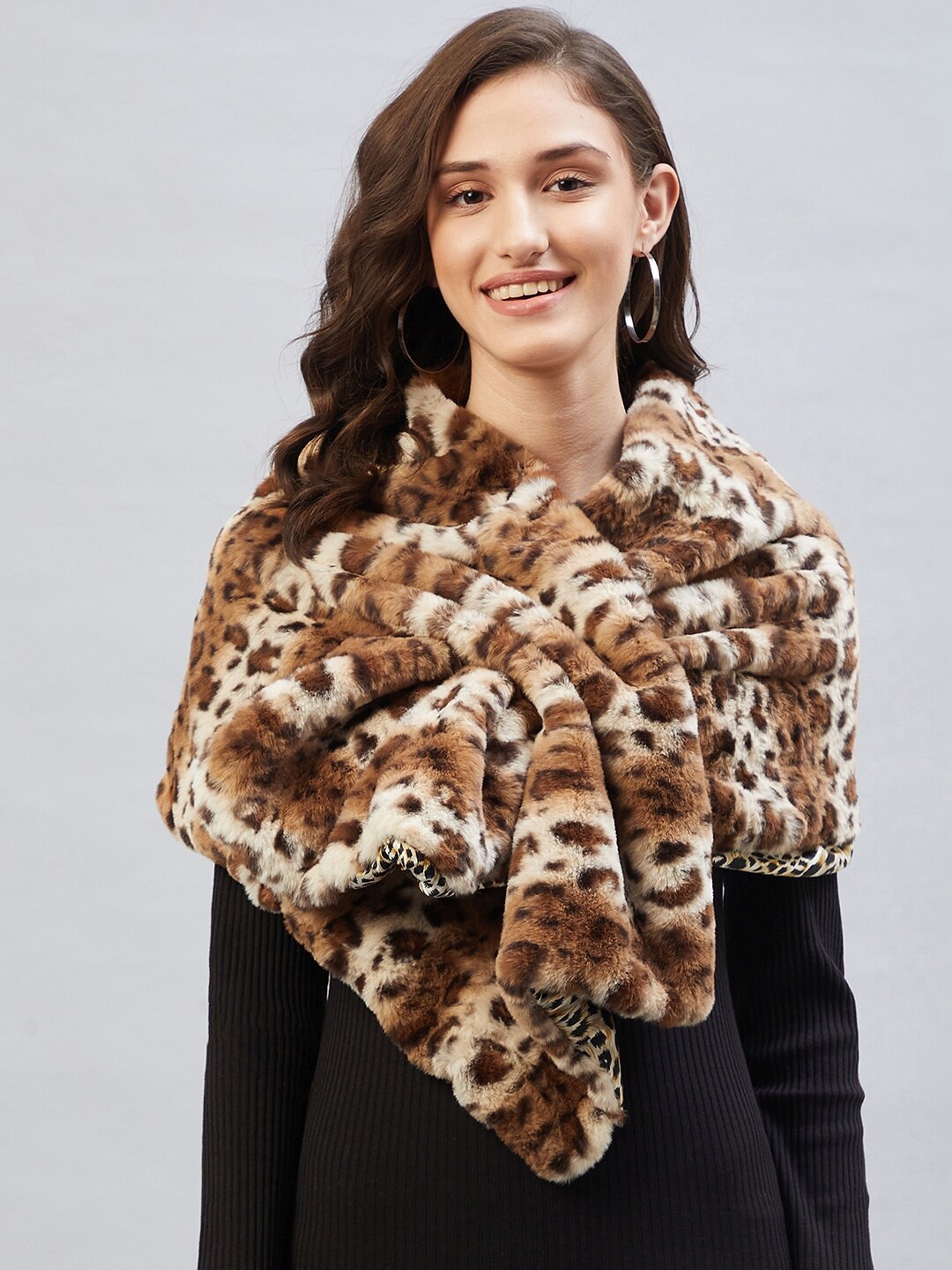 

InWeave Women Brown Animal Printed Reversible Shawl