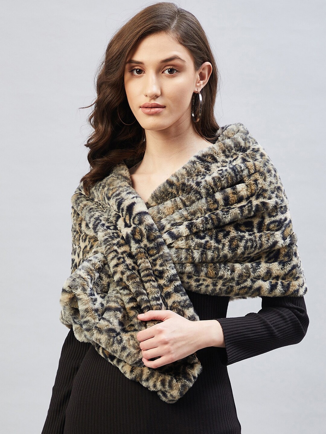 

InWeave Women Black & Brown Printed Animal Shawl