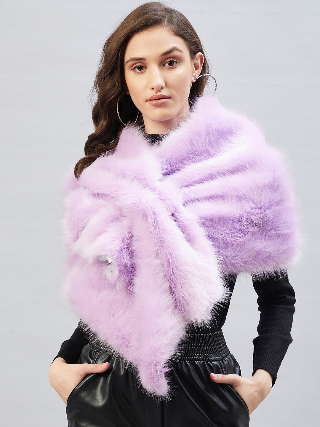 

InWeave Women Mauve Purple Colored Solid Fur Cape Shawl